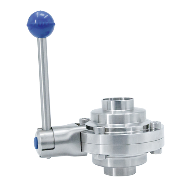 stainless steel 304 316L Welded butterfly type ball valve with pull handle for hygienic fluid transportation