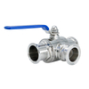 Stainless Steel Sanitary Three Way Tri Clamped T Type Ball Valve for Food Processing